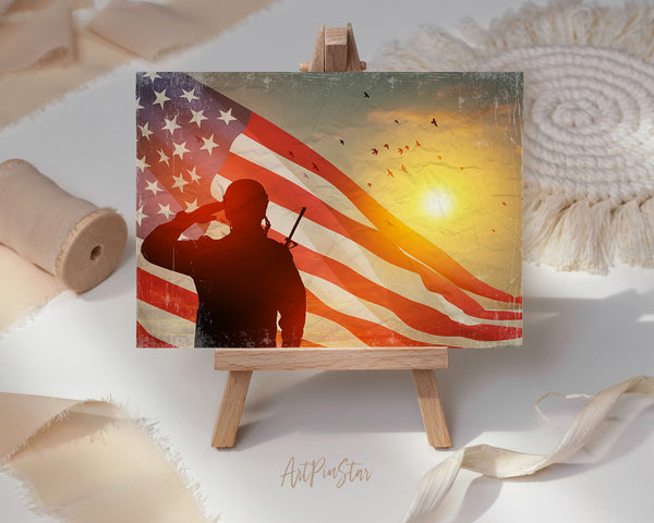 USA Army Soldier Saluting Flag Veterans Day Holiday Greeting Cards