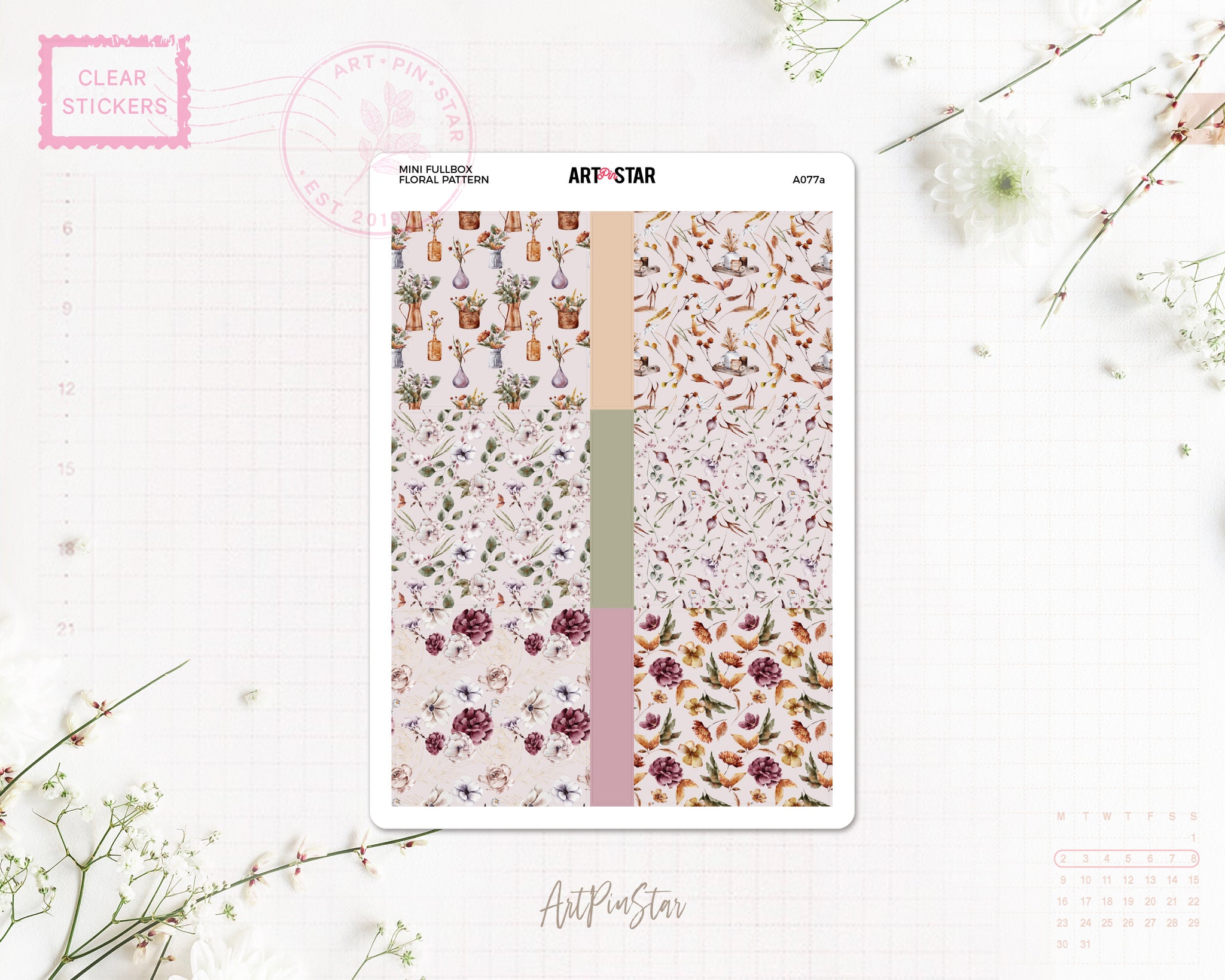 Floral Pattern Mini Fullbox Clear Stickers