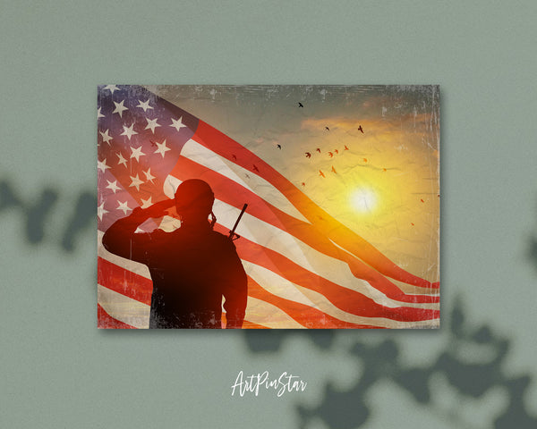 USA Army Soldier Saluting Flag Veterans Day Holiday Greeting Cards