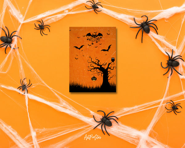 Halloween Pumpkin Bat Welcome Custom Holiday Greeting Card