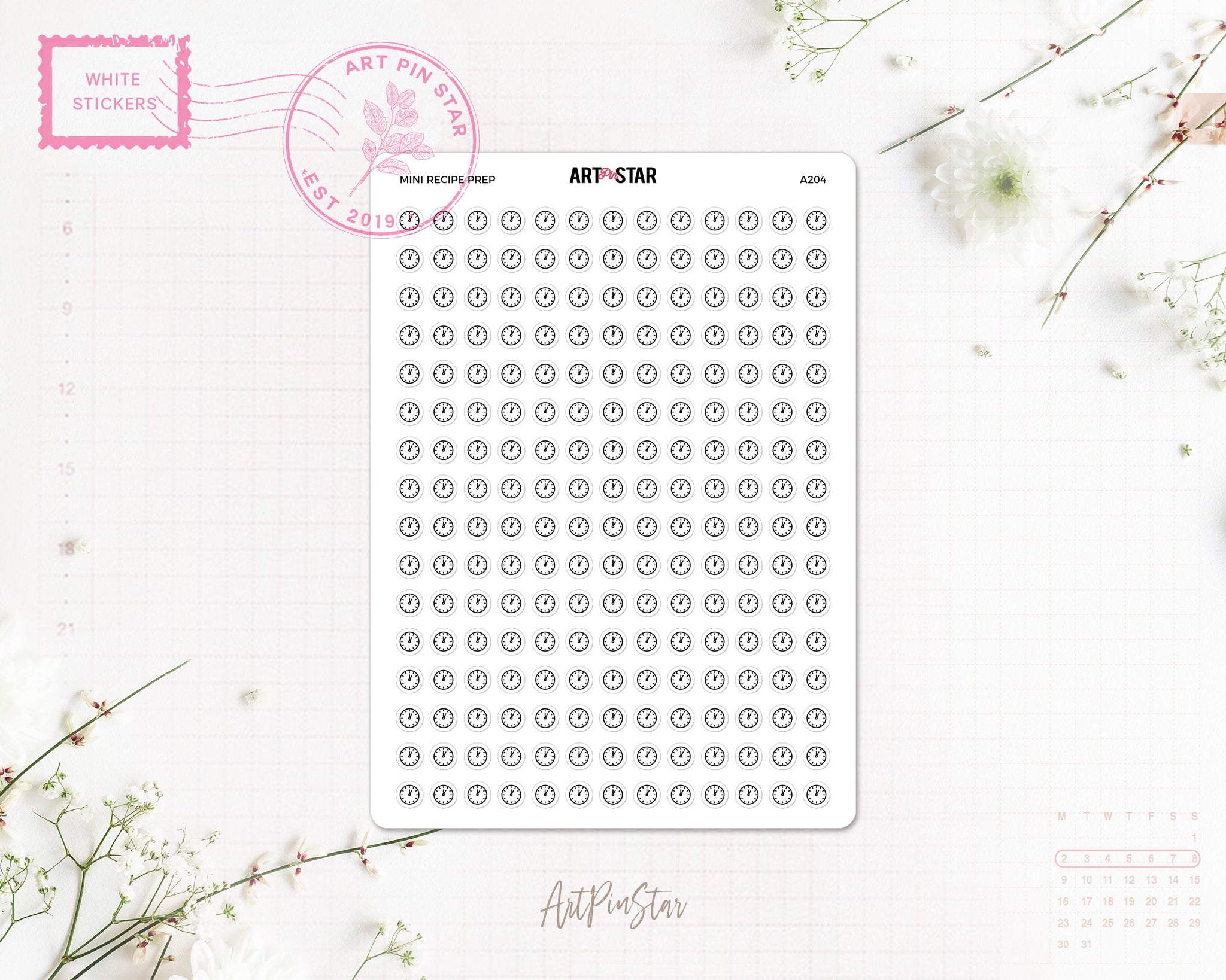 Mini Recipe Prep White Stickers