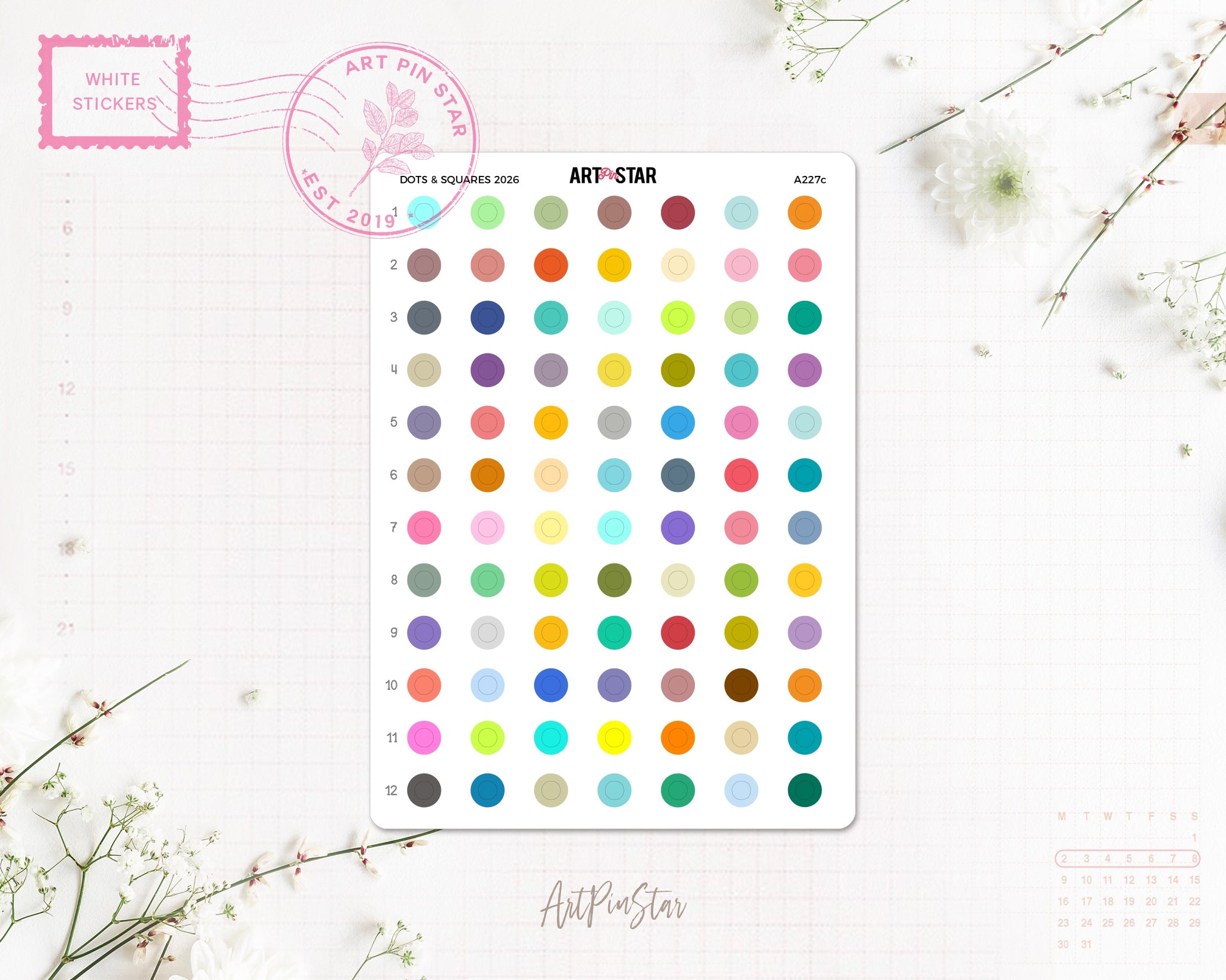 Dots & Squares 2026 White Stickers
