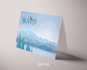 Abstract Mountain Landscapes of Geometric Winter Customizable Season Greeting Cards