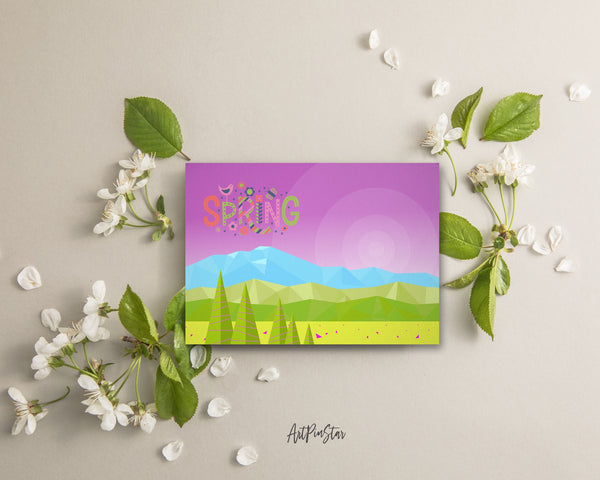 Abstract Mountain Landscapes of Geometric Spring Customizable Season Greeting Cards