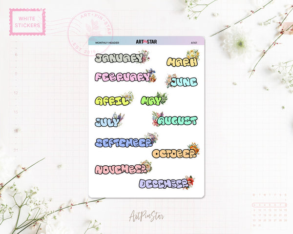 Monthly Header A5 White Stickers