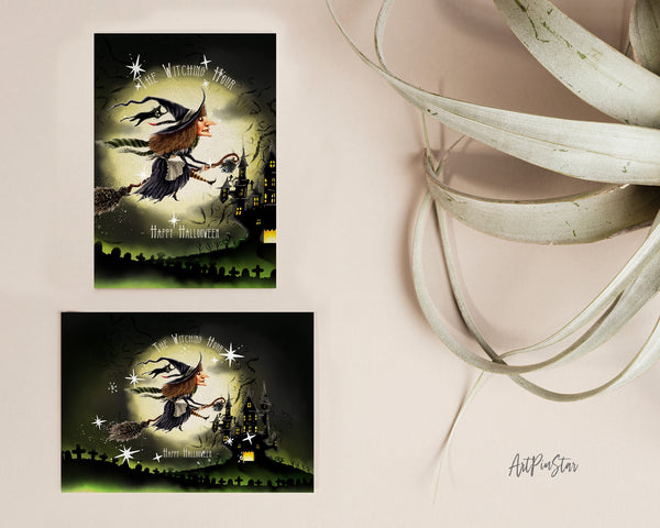 The Witching Hour Happy Halloween Custom Holiday Greeting Card