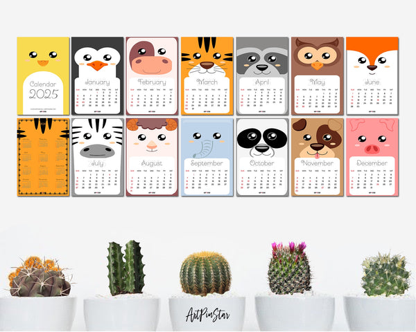 2025 Desk Calendar Cute Animal Characters Wooden Mini Easel Stand Holder