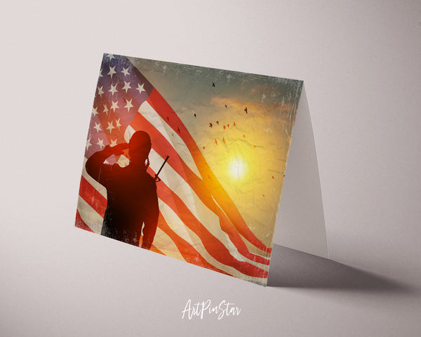 USA Army Soldier Saluting Flag Veterans Day Holiday Greeting Cards