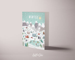 Scandinavian Forest Season Winter Customizable Season Greeting Cards