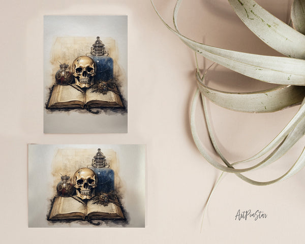 Vintage Halloween Skull Book Custom Holiday Greeting Card