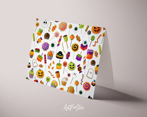 Halloween Sweets Spooky Dessert Pattern Custom Holiday Greeting Card