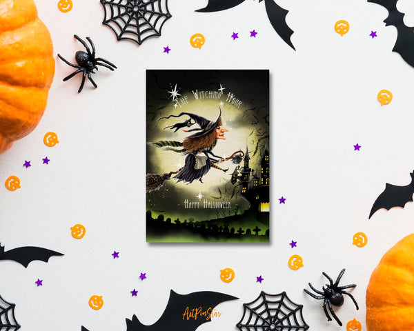 The Witching Hour Happy Halloween Custom Holiday Greeting Card