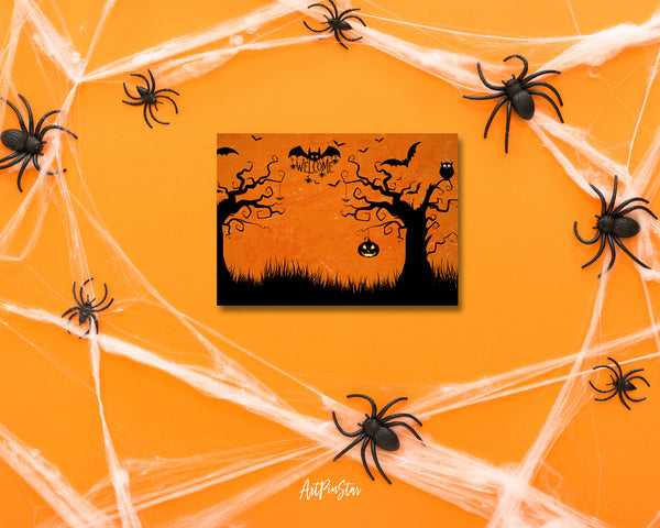 Halloween Pumpkin Bat Welcome Custom Holiday Greeting Card