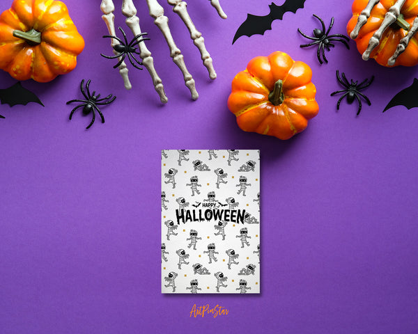 Happy Halloween Cute Mummy Pattern Custom Holiday Greeting Card