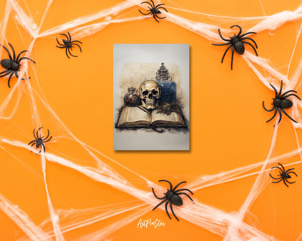 Vintage Halloween Skull Book Custom Holiday Greeting Card