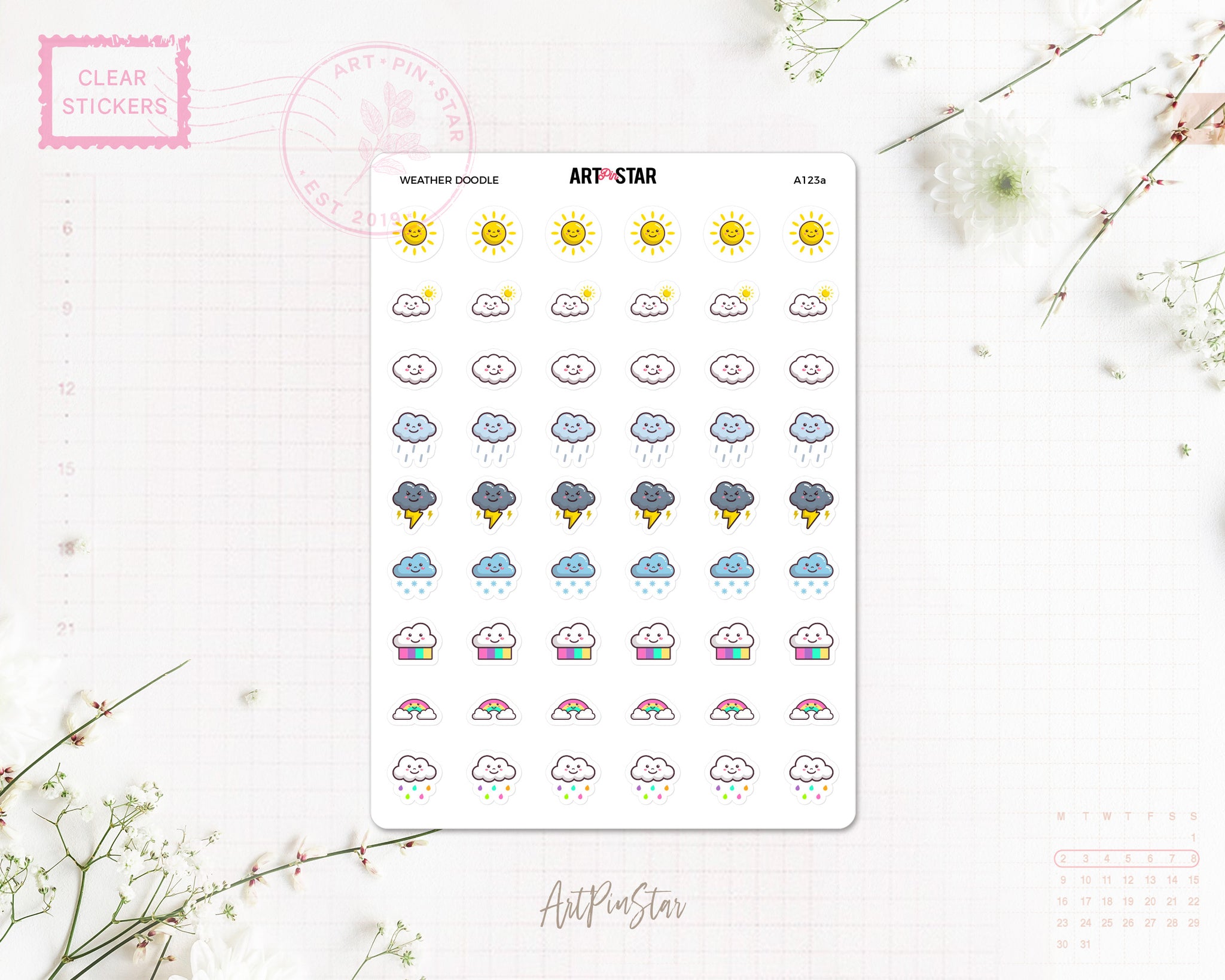 Weather Doodle Clear Stickers