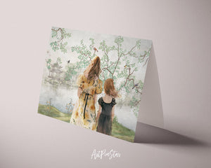 Mom and Child with Tree by the Lake Mother's Day Greeting Cards