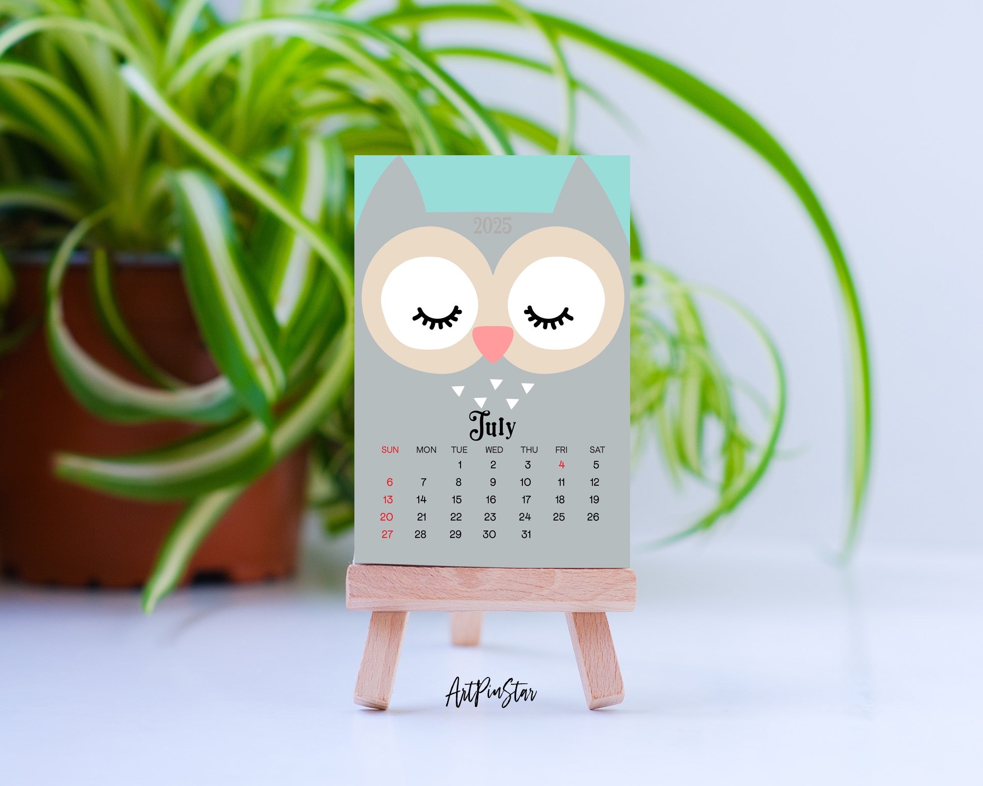 2025 Desk Calendar Animal Doodle Wooden Mini Easel Stand Holder