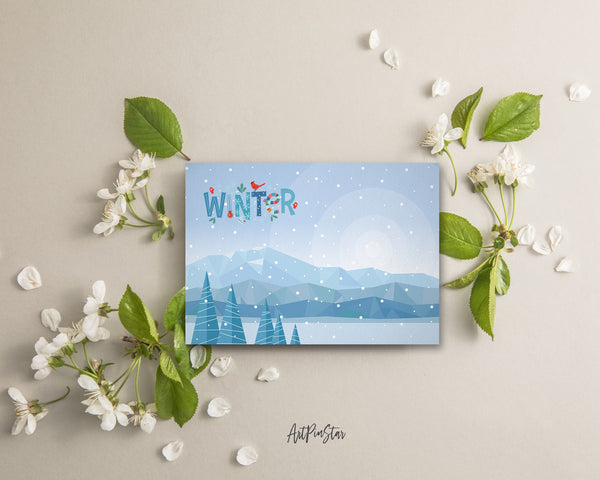 Abstract Mountain Landscapes of Geometric Winter Customizable Season Greeting Cards