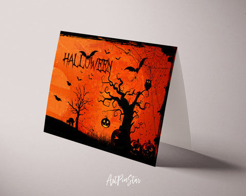 Halloween Pumpkin Bat Custom Holiday Greeting Card