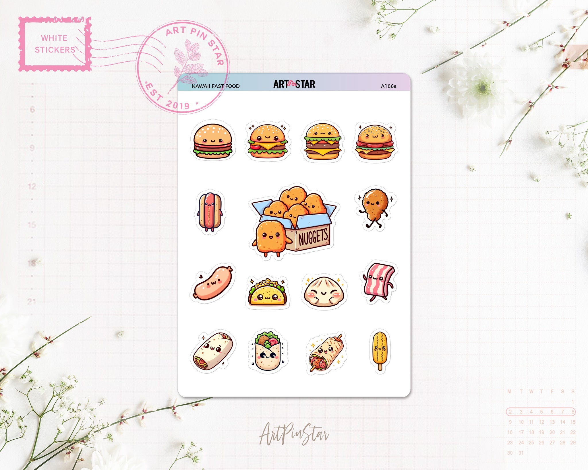 Kawaii Fast Food White Stickers