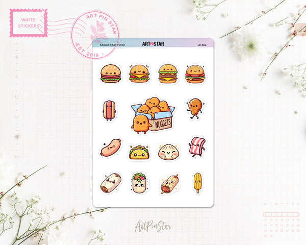 Kawaii Fast Food White Stickers