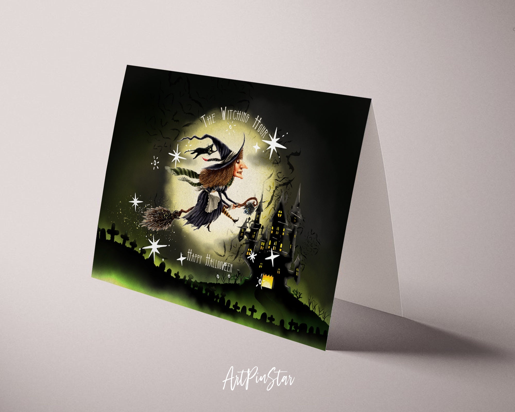 The Witching Hour Happy Halloween Custom Holiday Greeting Card