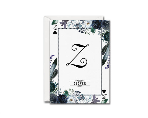 Watercolor Floral Flower Bouquet Initial Letter Z Clover Monogram Note Cards