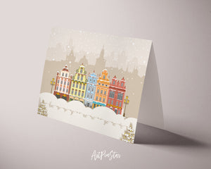 New Year 2023 Snow Building Happy Customized Greeting Card