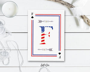 American Flag Letter F Spade Monogram Note Cards