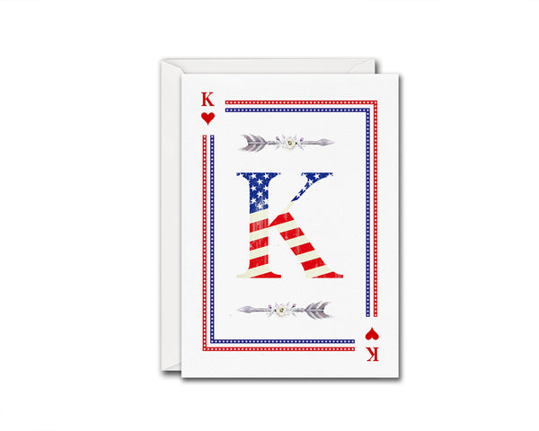 American Flag Letter K Heart Monogram Note Cards