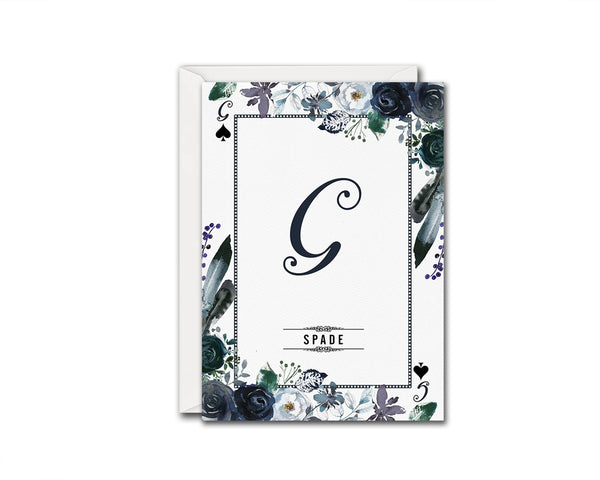 Watercolor Floral Flower Bouquet Initial Letter G Spade Monogram Note Cards