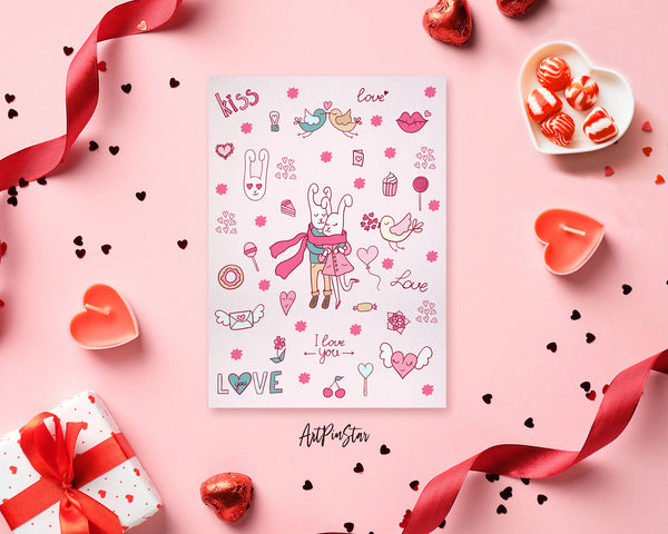 Valentine's Day Rabbit Love Doodles Customized Greeting Card