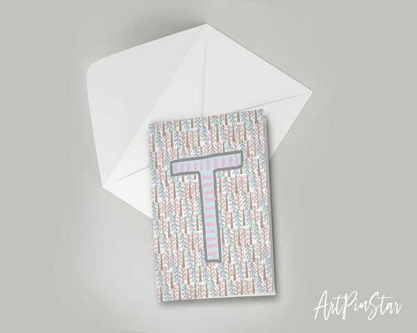 Alphabet Forest Letter T Animal Monogram Note Cards