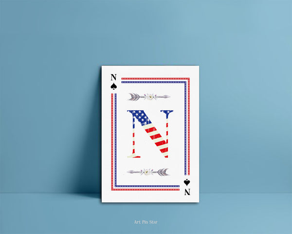 American Flag Letter N Spade Monogram Note Cards