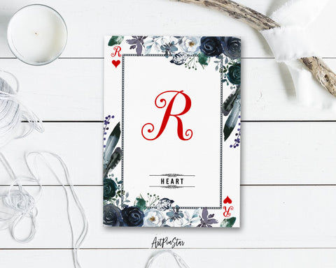 Watercolor Floral Flower Bouquet Initial Letter R Heart Monogram Note Cards