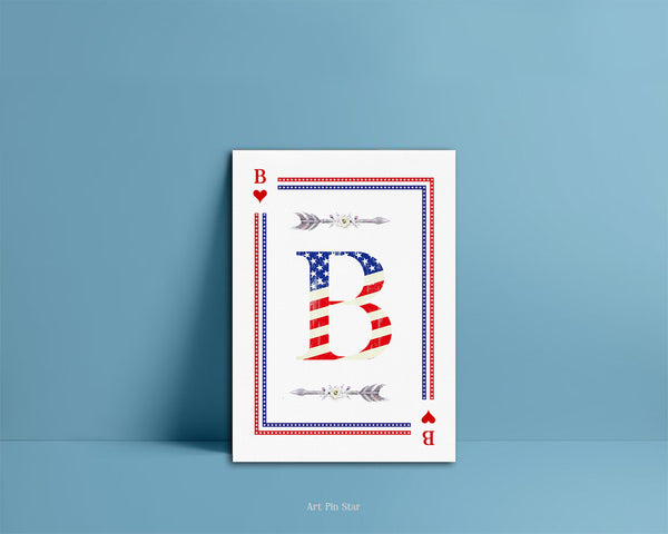 American Flag Letter B Heart Monogram Note Cards