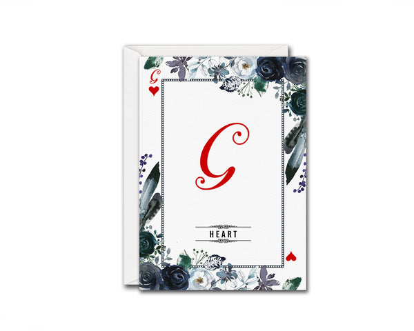 Watercolor Floral Flower Bouquet Initial Letter G Heart Monogram Note Cards