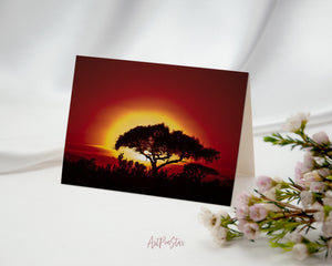 Tree Silhouettes in Africa with Sunrise Landscape Custom Greeting Cards