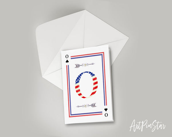 American Flag Letter O Clover Monogram Note Cards