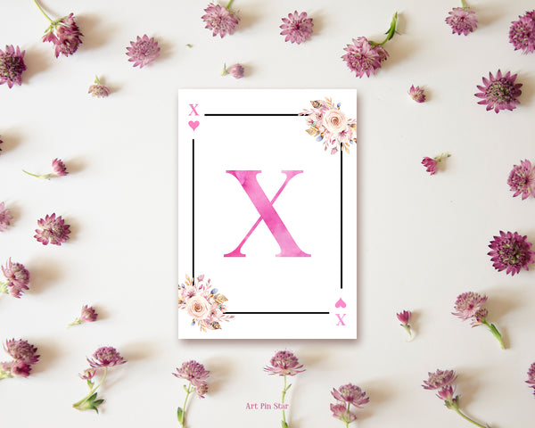 Boho Floral Bouquet Initial Flower Letter X Heart Monogram Note Cards