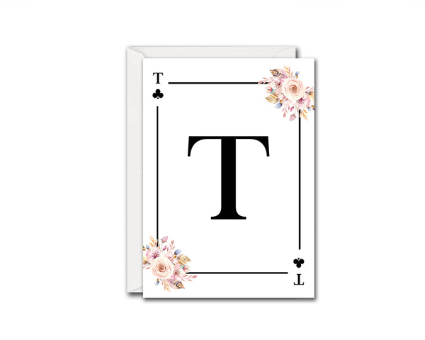 Boho Floral Bouquet Initial Flower Letter T Clover Monogram Note Cards