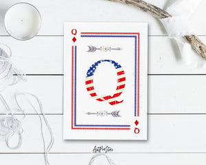 American Flag Letter Q Diamond Monogram Note Cards
