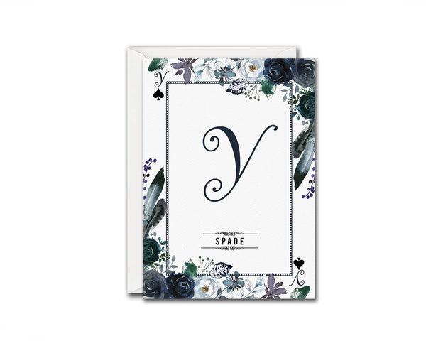 Watercolor Floral Flower Bouquet Initial Letter Y Spade Monogram Note Cards