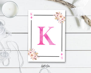 Boho Floral Bouquet Initial Flower Letter K Diamond Monogram Note Cards