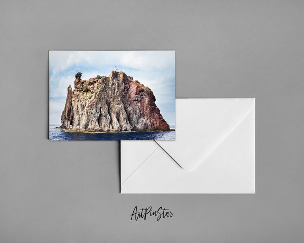 Aeolian Islands Lighthouse on the Vulcano Island, Sicily, Italy Landscape Custom Greeting Cards