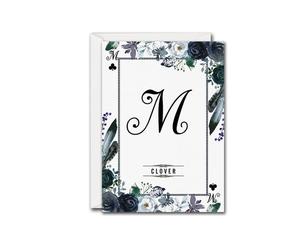 Watercolor Floral Flower Bouquet Initial Letter M Clover Monogram Note Cards