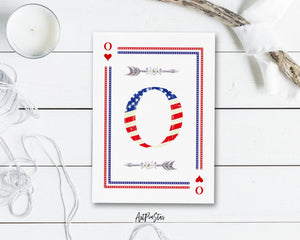 American Flag Letter O Heart Monogram Note Cards