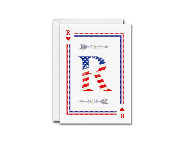 American Flag Letter R Heart Monogram Note Cards