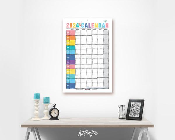 2024 Yearly Rainbow Customizable Year Planner at a Glance Wall Calendar
